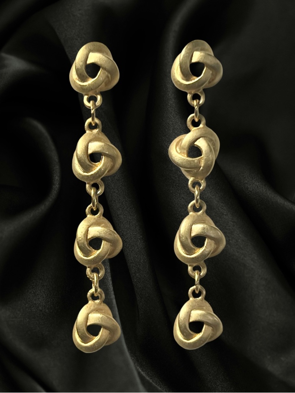 Matte Gold Tone Knot Link Long Earrings 3”- Women Jewelry